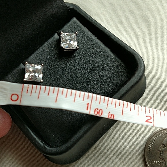 Silver Square Cubic Zirconia Earrings!! - Picture 5 of 5